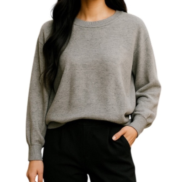 GAP Side Zip Embellished Sweater Grey Crop Scoop Neck Pullover Sleeve Cozy LP - Picture 1 of 9